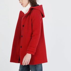 Zara XS red wool buttoned duffle coat